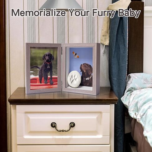 5x7 Pet Memorial Picture Frame Shadow Box for Dogs and Cats Frame Keepsake for 3 Photos Pet Paw Print Display Shadow Box with Double Hinges and Glass Front Memorial Gifts for Dog Lovers in Kuwait