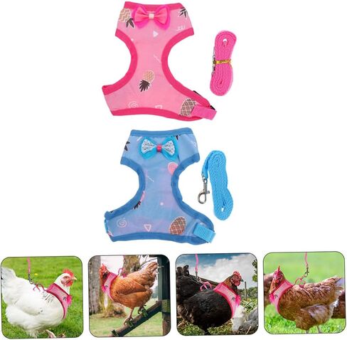 Merryhappy Pet Rooster Harness and Hen Leash مجموعة قابلة للتعديل حبل جذب الدجاج للتنفس للاستخدام في الهواء الطلق in Kuwait