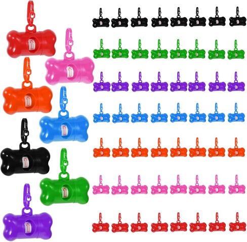 63 Pack Bone Shaped Poop Bag Dispenser, Dog Poop Waste Bag Holder Container with Hook, Leakproof Pet Waste Disposal Bags for Outdoor Pet Supplies 7 Colors in Saudi Arabia