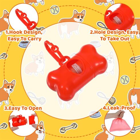 63 Pack Bone Shaped Poop Bag Dispenser, Dog Poop Waste Bag Holder Container with Hook, Leakproof Pet Waste Disposal Bags for Outdoor Pet Supplies 7 Colors in Saudi Arabia