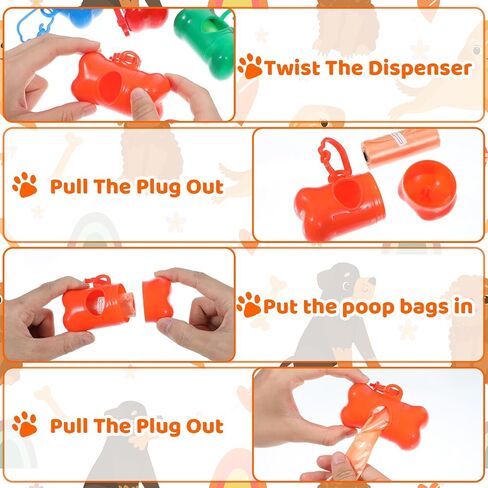 63 Pack Bone Shaped Poop Bag Dispenser, Dog Poop Waste Bag Holder Container with Hook, Leakproof Pet Waste Disposal Bags for Outdoor Pet Supplies 7 Colors in Saudi Arabia