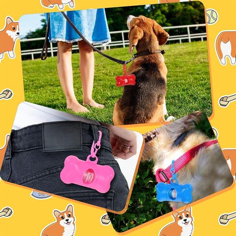 63 Pack Bone Shaped Poop Bag Dispenser, Dog Poop Waste Bag Holder Container with Hook, Leakproof Pet Waste Disposal Bags for Outdoor Pet Supplies 7 Colors in Saudi Arabia