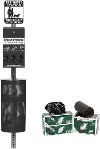 Stud Proof Aluminium Dog Station - Free 400 Waste Roll Acags & 25 Can Liners - SENED 10 ANDSERY SARTY - أكثر من 500 ألف بيع في الولايات المتحدة الأمريكية (أسود غير لامع) in Kuwait
