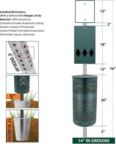 Stud Proof Aluminium Dog Station - Free 400 Waste Roll Acags & 25 Can Liners - SENED 10 ANDSERY SARTY - أكثر من 500 ألف بيع في الولايات المتحدة الأمريكية (أسود غير لامع) in Kuwait