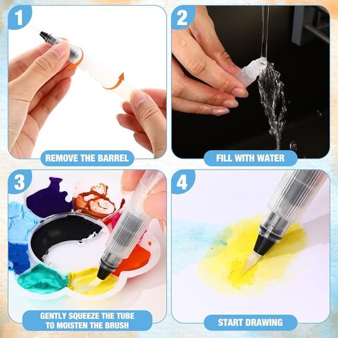 50 pcs prush prish مجموعة ألوان مائية قلم القلم الرسم المياه لفنانات الفنانين مجموعات للطلاء لعلامات الطلاء ، وعلامات قابلة للذوبان بالألوان المائية ، أصباغ الألوان المجففة (مدببة 2 مم) in Saudi Arabia