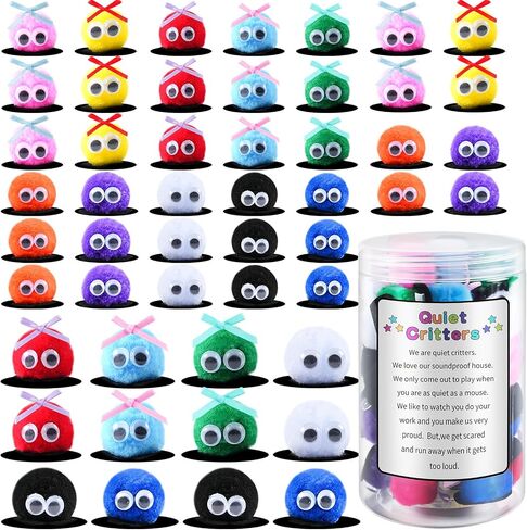 50 Pcs 1Inch Multicolor Pom Poms Critters with Plastic Jar Quiet Critters Classroom Management, Behavior Classroom Management, Homeschooling, Educational and Learning Activities for Kids (Pom Poms) in Saudi Arabia
