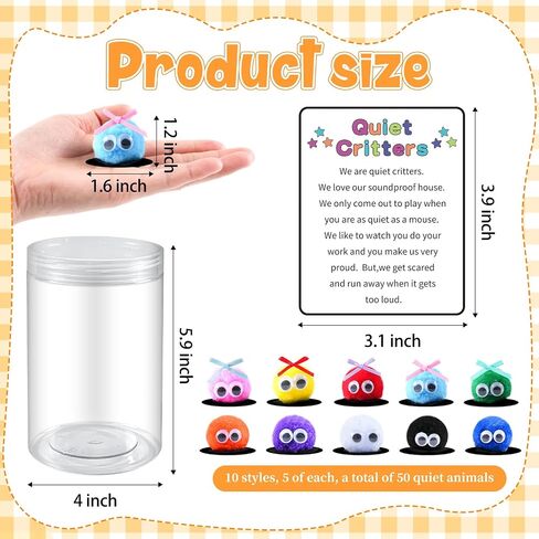 50 Pcs 1Inch Multicolor Pom Poms Critters with Plastic Jar Quiet Critters Classroom Management, Behavior Classroom Management, Homeschooling, Educational and Learning Activities for Kids (Pom Poms) in Saudi Arabia