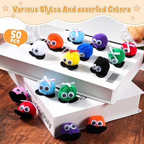 50 Pcs 1Inch Multicolor Pom Poms Critters with Plastic Jar Quiet Critters Classroom Management, Behavior Classroom Management, Homeschooling, Educational and Learning Activities for Kids (Pom Poms) in Saudi Arabia