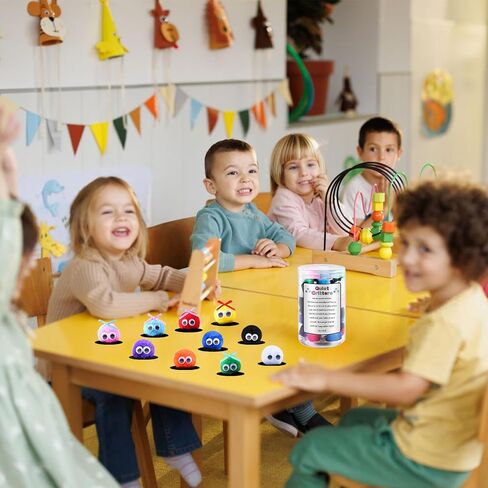 50 Pcs 1Inch Multicolor Pom Poms Critters with Plastic Jar Quiet Critters Classroom Management, Behavior Classroom Management, Homeschooling, Educational and Learning Activities for Kids (Pom Poms) in Saudi Arabia