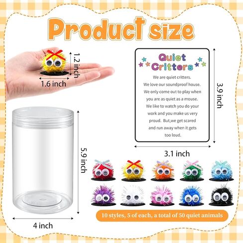 50 PCS 1INCH MUNTICOLOR POM POMS المخلوقات مع JAR البلاستيك المخلوقات الهادئة في الفصول الدراسية ، إدارة الفصول الدراسية السلوك ، التعليم المنزلي ، الأنشطة التعليمية والتعلم للأطفال (POM POMS) in Kuwait