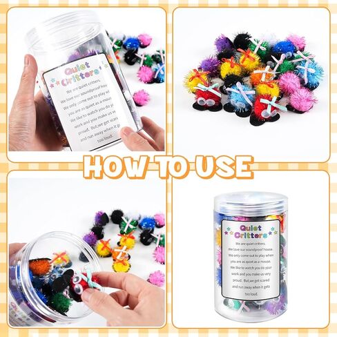 50 PCS 1INCH MUNTICOLOR POM POMS المخلوقات مع JAR البلاستيك المخلوقات الهادئة في الفصول الدراسية ، إدارة الفصول الدراسية السلوك ، التعليم المنزلي ، الأنشطة التعليمية والتعلم للأطفال (POM POMS) in Kuwait