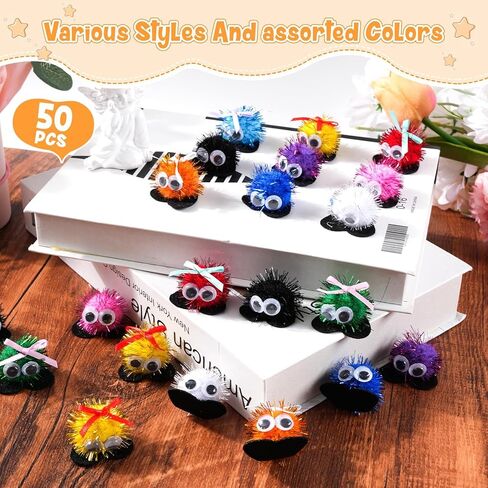 50 PCS 1INCH MUNTICOLOR POM POMS المخلوقات مع JAR البلاستيك المخلوقات الهادئة في الفصول الدراسية ، إدارة الفصول الدراسية السلوك ، التعليم المنزلي ، الأنشطة التعليمية والتعلم للأطفال (POM POMS) in Kuwait