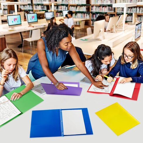 Cholemy 104 Packs Pocket Folders with Prongs Heavy Duty Plastic Folder with Business Card Slot 3 Prong Fasteners for School Office (Cute) in Saudi Arabia