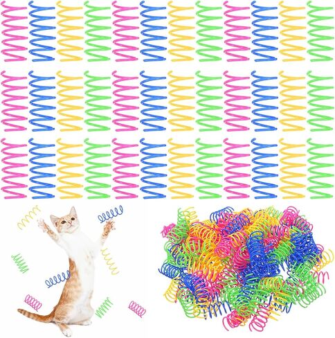 300 Pcs Cat Spring Toys, 4 Colors Plastic Spiral Interactive Coils for Indoor Cats, Swatting Biting Hunting Play for Kittens in Saudi Arabia