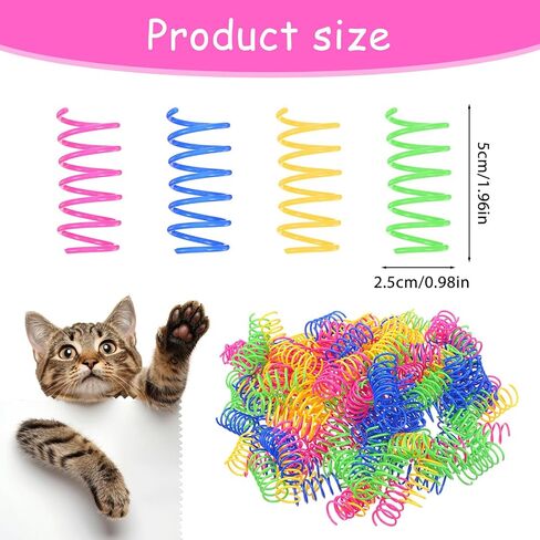 300 Pcs Cat Spring Toys, 4 Colors Plastic Spiral Interactive Coils for Indoor Cats, Swatting Biting Hunting Play for Kittens in Saudi Arabia