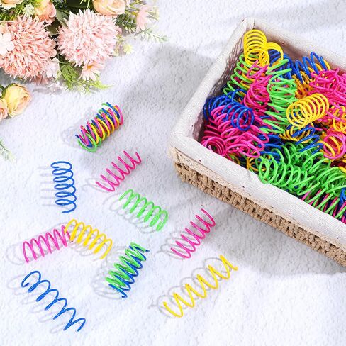 300 Pcs Cat Spring Toys, 4 Colors Plastic Spiral Interactive Coils for Indoor Cats, Swatting Biting Hunting Play for Kittens in Saudi Arabia