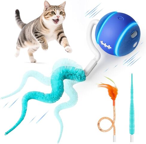 كرة لعبة Cat Interactive ، ألعاب القطط التلقائية للقطط الداخلية ، ألعاب هريرة نشطة الحركة مع ذيول بديلة ، 3 أوضاع ، ألعاب القطط القابلة لإعادة شحن USB ، متحركة لممارسة التخصيب (الأزرق) in Saudi Arabia