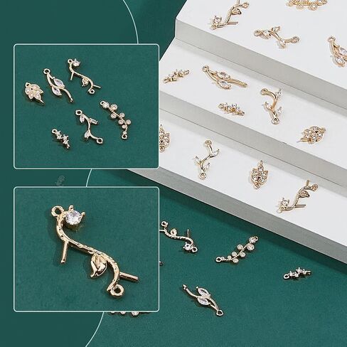 Superfindings 24pcs 6 أنماط مكعب Zirconia Links charms Crystal Leaf Branch Connector Charms Gold Plated Wheat Charms Rhinestone Mountors مع حلقات مزدوجة لصنع المجوهرات in Kuwait