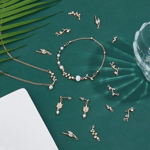 Superfindings 24pcs 6 أنماط مكعب Zirconia Links charms Crystal Leaf Branch Connector Charms Gold Plated Wheat Charms Rhinestone Mountors مع حلقات مزدوجة لصنع المجوهرات in Kuwait