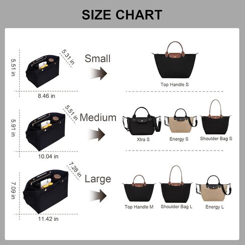 Purse Organizer Insert for LE PLIAGE Top Handle (Black, Medium) in Saudi Arabia