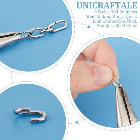 UniCraftale حوالي 240pcs البيضاوي الربط الموصل 3 أحجام الفولاذ المقاوم للصدأ الصلب ربط المعادن المغلقة ولكن غير محسوبة القفز البيضاوي سلسلة مفاتيح المجوهرات لصنع المجوهرات صنع المجوهرات in Saudi Arabia