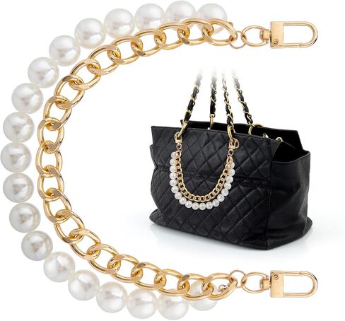 Hzopcw Pearl Purse سلسلة مزدوجة ، سلسلة موسعة حقيبة للنساء ، سبيكة الذهب محفظة حزام الاستبدال كيس سحر لكؤس الكتف المصنوعة يدويا محافظ القابلات in Kuwait