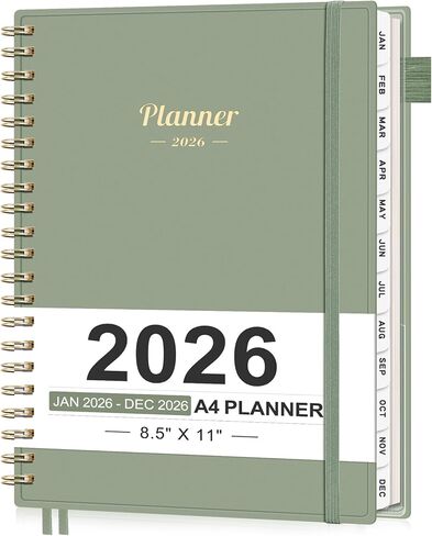 AHGXG 2026 Planner, Weekly and Monthly Planner, Large Size 8.5" x 11", 2026 Calendar, JAN 2026 - DEC 2026, Spiral Bound, Inner Pocket, Perfect for Office Home School Supplies, Sage Green in Kuwait