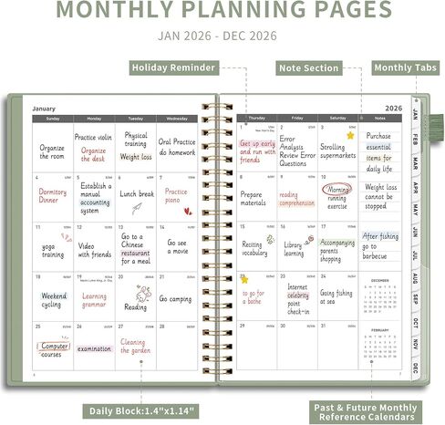 AHGXG 2026 Planner, Weekly and Monthly Planner, Large Size 8.5" x 11", 2026 Calendar, JAN 2026 - DEC 2026, Spiral Bound, Inner Pocket, Perfect for Office Home School Supplies, Sage Green in Kuwait