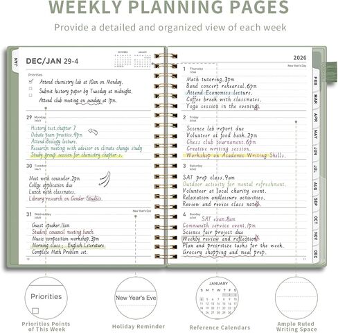 AHGXG 2026 Planner, Weekly and Monthly Planner, Large Size 8.5" x 11", 2026 Calendar, JAN 2026 - DEC 2026, Spiral Bound, Inner Pocket, Perfect for Office Home School Supplies, Sage Green in Kuwait
