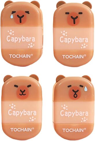 4 Pcs Cute 2-in-1 Pencil Sharpener & Eraser - Cartoon Cpaybara Pencil Sharpener Small Manual Pencil Sharpeners Kawaii Plastic Sharpeners for Girls Women Boys School Office Supplies (Capybara) in Saudi Arabia