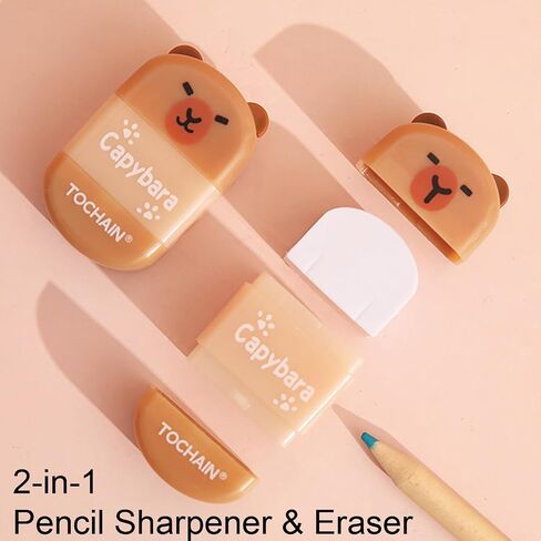 4 Pcs Cute 2-in-1 Pencil Sharpener & Eraser - Cartoon Cpaybara Pencil Sharpener Small Manual Pencil Sharpeners Kawaii Plastic Sharpeners for Girls Women Boys School Office Supplies (Capybara) in Saudi Arabia