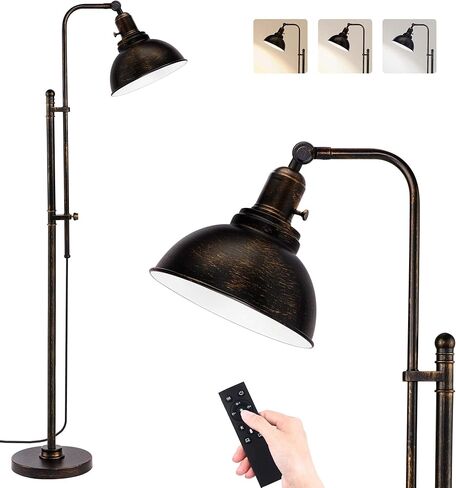 PARTPHONER Industrial Floor Lamp Adjustable, Rustic Farmhouse Reading Lamp in Aged Black Finish, Modern Standing Lamp with Remote Control Metal Shade for Living Room Bedroom Study Room Office Hotel in Saudi Arabia