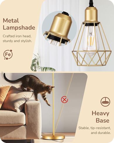 EDISHINE 70IN Farmhouse Floor Lamps for Living Room, Dimmable Industrial Tall Standing Lamps 3 LED Edison Bulbs Included, Diamond-Shaped Cage, Rustic Tree Corner Light for Bedroom, Office, Black in Saudi Arabia