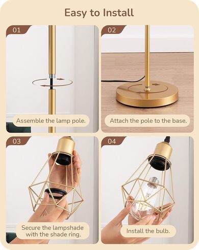 EDISHINE 70IN Farmhouse Floor Lamps for Living Room, Dimmable Industrial Tall Standing Lamps 3 LED Edison Bulbs Included, Diamond-Shaped Cage, Rustic Tree Corner Light for Bedroom, Office, Black in Saudi Arabia
