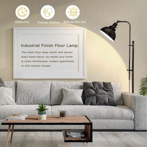 PARTPHONER Industrial Floor Lamp Adjustable, Rustic Farmhouse Reading Lamp in Aged Black Finish, Modern Standing Lamp with Remote Control Metal Shade for Living Room Bedroom Study Room Office Hotel in Saudi Arabia
