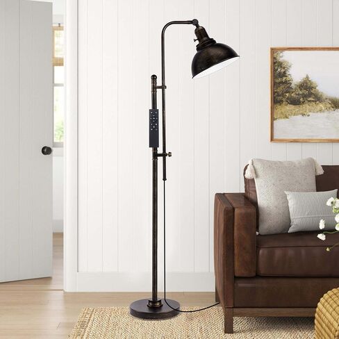 PARTPHONER Industrial Floor Lamp Adjustable, Rustic Farmhouse Reading Lamp in Aged Black Finish, Modern Standing Lamp with Remote Control Metal Shade for Living Room Bedroom Study Room Office Hotel in Saudi Arabia