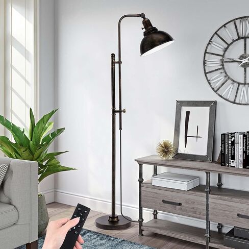 PARTPHONER Industrial Floor Lamp Adjustable, Rustic Farmhouse Reading Lamp in Aged Black Finish, Modern Standing Lamp with Remote Control Metal Shade for Living Room Bedroom Study Room Office Hotel in Saudi Arabia
