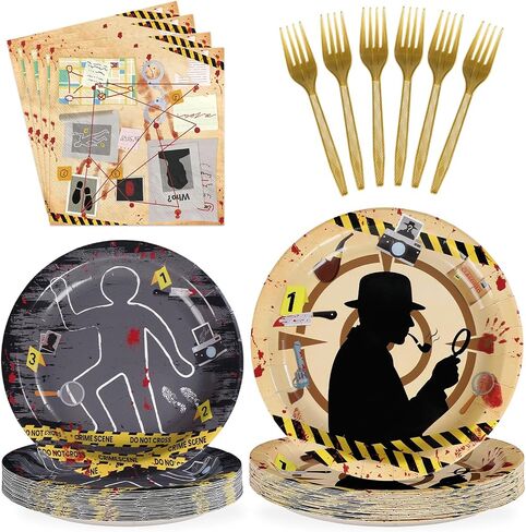 96pcs Murder Mystery Serqued Party Supplies Top Secret Plates and Fedical Secret Agent Agent Active Tabletists مجموعات لأدوات الهالوين مسرح الجريمة غرفة الهروب الأطفال. in Saudi Arabia