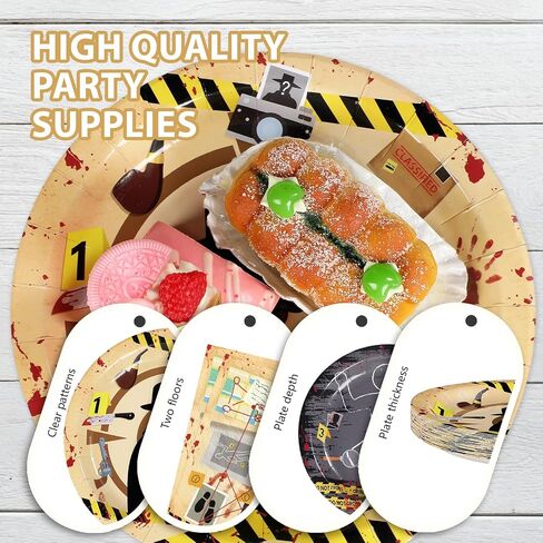 96pcs Murder Mystery Serqued Party Supplies Top Secret Plates and Fedical Secret Agent Agent Active Tabletists مجموعات لأدوات الهالوين مسرح الجريمة غرفة الهروب الأطفال. in Saudi Arabia