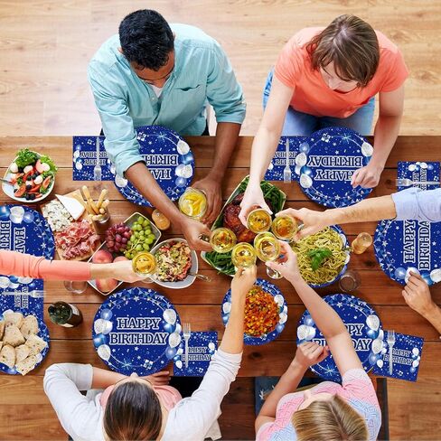 200Pcs Blue Birthday Party Tableware Set, Navy Blue and Silver Birthday Party Decorations Supplies for Men Women Party Dessert Plates Napkins Forks Favors, Serve 50 in Kuwait