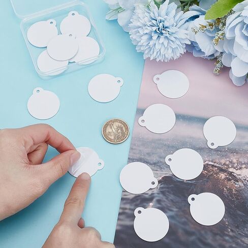 BENECREAT 50 Pcs Round Aluminum Sublimation Blanks, 1.24x1.42 Inch Aluminum Double Side Stamping Tags for Heat Press Printing, Laser Engraving Tags Charms, Christmas Ornaments Jewelry Making Supplies in Saudi Arabia