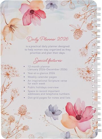 Christian Art Gifts 2026 Compact Spiral-bound 12 Month Planner for Women: Be Still & Know Encouraging Scripture, Daily Planning, Organizing, Reminders, Appointments, Cute Teal Multicolor Floral & Gold in Kuwait
