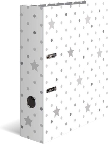 Herma 7191 Folder A4 Stars - White Striped, Pack of 10, 7 cm Wide, Cardboard Lever Arch File with Inner Print for School and Office, Sturdy Children's Ring Binder Set Made of Cardboard for Boys and in Kuwait