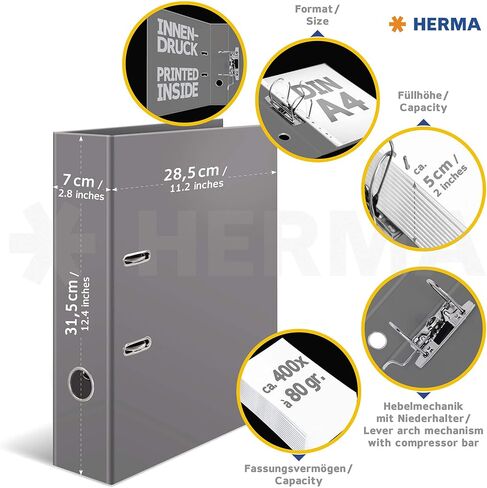 Herma 7191 Folder A4 Stars - White Striped, Pack of 10, 7 cm Wide, Cardboard Lever Arch File with Inner Print for School and Office, Sturdy Children's Ring Binder Set Made of Cardboard for Boys and in Kuwait