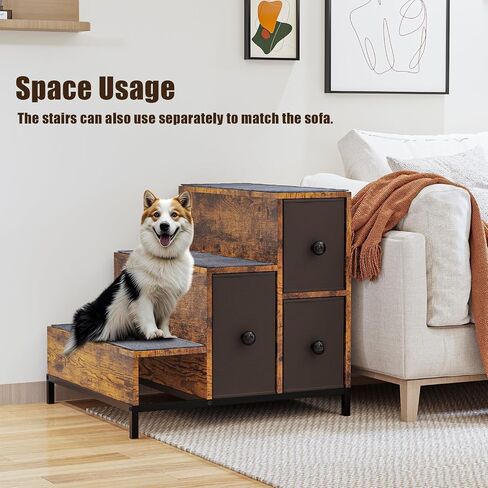 Lemberi Pet Bunk Bed مع الدرج والتخزين ، الكلاب/القطط نافذة ، صالة سرير مرتفعة من منصة متعددة المستويات مع تنجيد رغوة (رمادي) in Kuwait