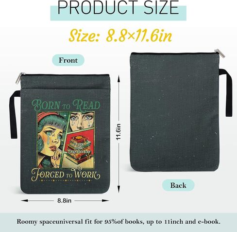 Born to Read Forced to Work Book Sleeve - Zippered 9x12 Paperback Cover with Handle and Front Pocket, Book Lover Gifts for Women in Saudi Arabia