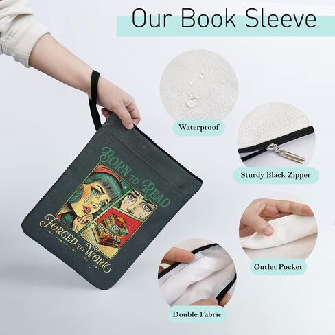 Born to Read Forced to Work Book Sleeve - Zippered 9x12 Paperback Cover with Handle and Front Pocket, Book Lover Gifts for Women in Saudi Arabia