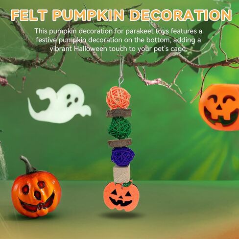 ديكور Plplaaoo Halloween Pumpkin للببغاء ، الببغاء ، الهامستر والحيوانات الأليفة الصغيرة مضغ - الخشب ، الروطان ، Love - Leaf Pumpkin Lolor in Kuwait