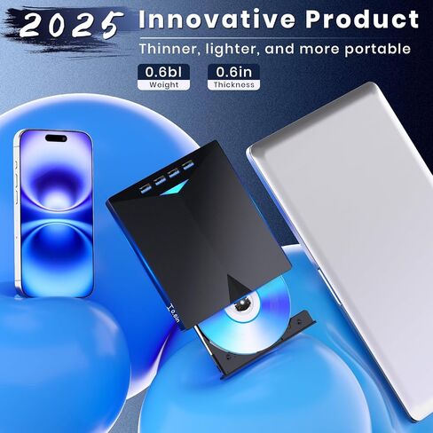 محرك أقراص DVD خارجي، واجهة USB-A+Type-c، متوافق مع محرك أقراص CD DVD المحمول، محرك أقراص CD/DVD للقراءة والكتابة متوافق مع Windows7-11/Mac OS رمادي in Kuwait