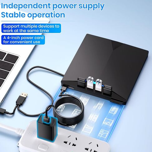 محرك أقراص DVD خارجي، واجهة USB-A+Type-c، متوافق مع محرك أقراص CD DVD المحمول، محرك أقراص CD/DVD للقراءة والكتابة متوافق مع Windows7-11/Mac OS رمادي in Kuwait